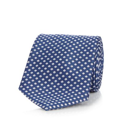 Blue patterned pure silk tie